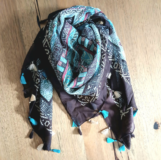 Embroidered Cotton Square Ethnic Print Scarf 55102