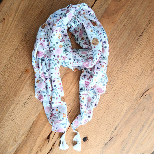 Pastel Pink Printed Flowers Summer Scarf 332456