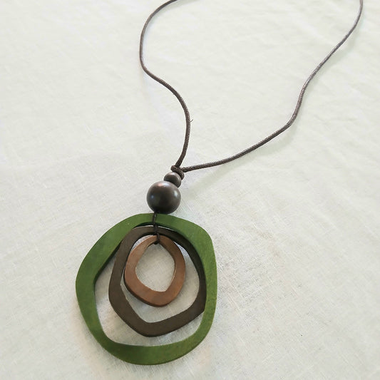 Artistic Circles in Circles Wooden Pendant Necklace N6-5294FM