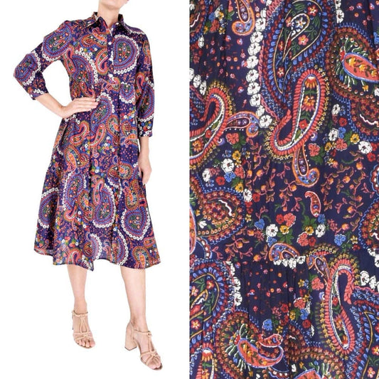 Buttoned Shirt Collar Midi Dress - Bleu Fonce 65957