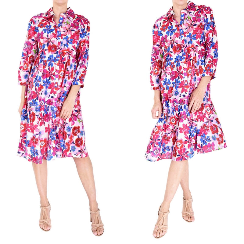 Buttoned Shirt Collar Midi Dress - Rose Fonce 65957