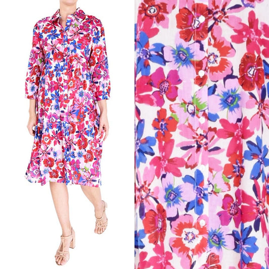 Buttoned Shirt Collar Midi Dress - Rose Fonce 65957