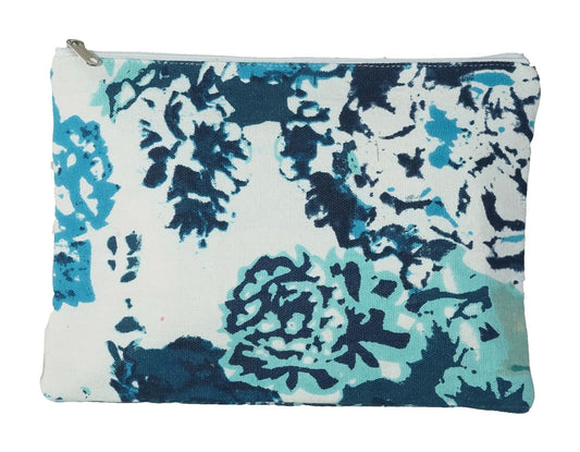 Turquoise/navy cotton pouch cosmetic 25x18 cm