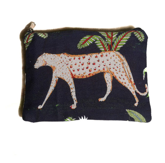 Navy blue tiger  cotton cosmetic pouch 25x18cm