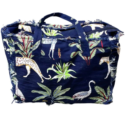 Navy blue tiger print tote bag 14 (w) x 34 (d) cm