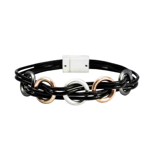 Black Lthr Bracelet w/ Circles