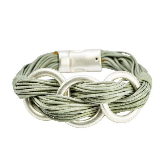 Grey Lthr Bracelet w/ Circles