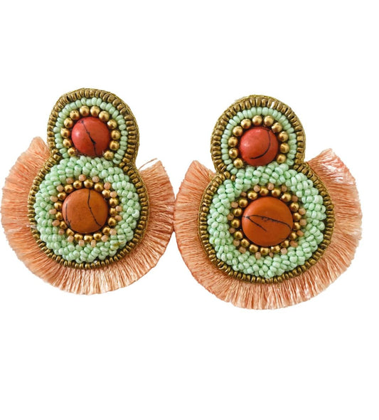 Coral/Turquoise beaded earring