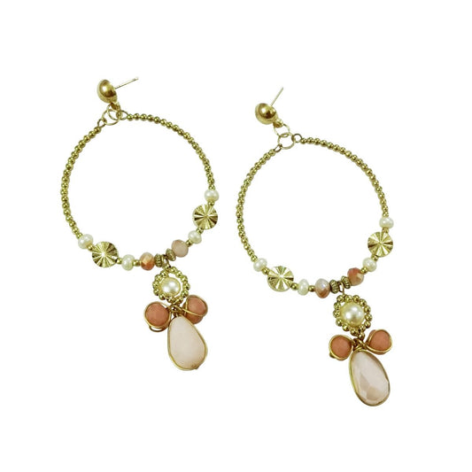 Peach/pearl beaded earrings hoops