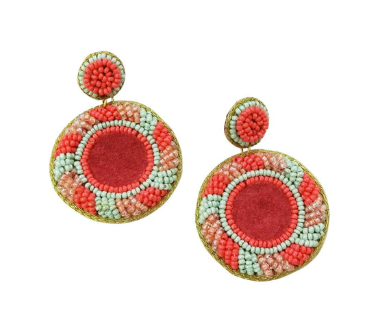 Coral beaded /suede earrings