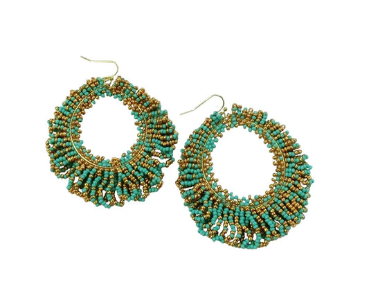 Seed bead turquoise gold earrings