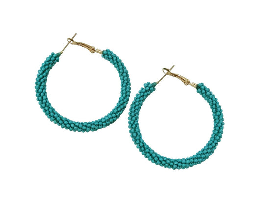 Seed bead turquoise earrings hoops