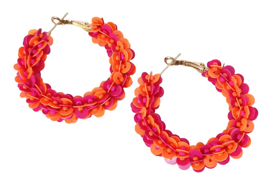 Orange/pink beaded hoops