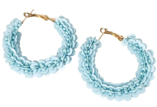 Lite blue beaded hoops