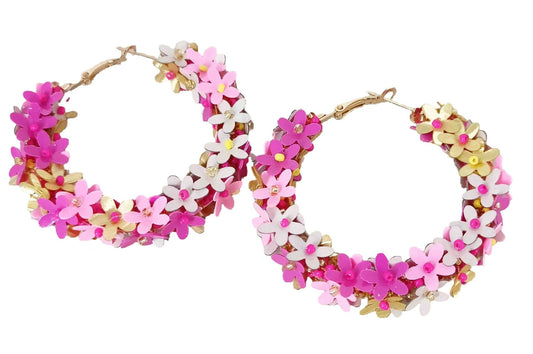 Fuschia/pink floral hoops