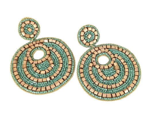 Sage/brass beaded earring