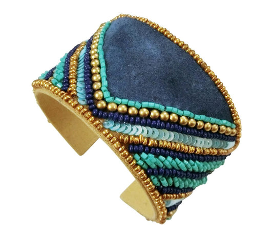 Turquoise/blue suede cuff bracelet