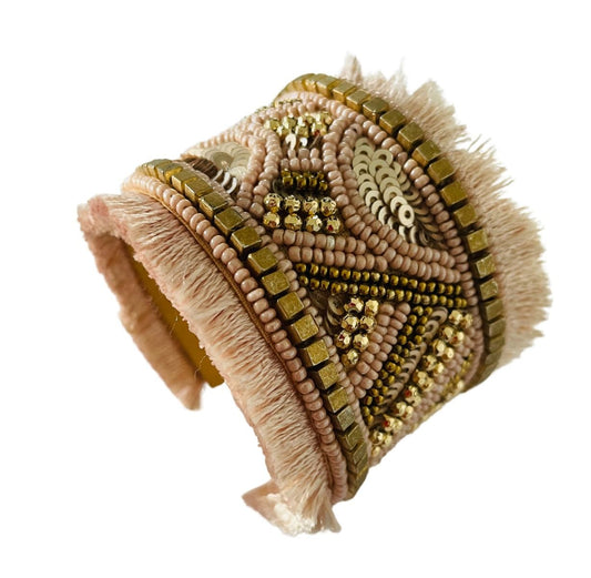 Soft pink/gold beaded cuff bracelet