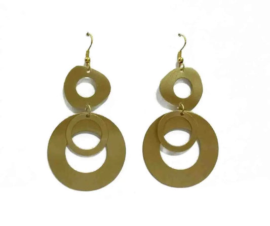 Twin circle brass earrings