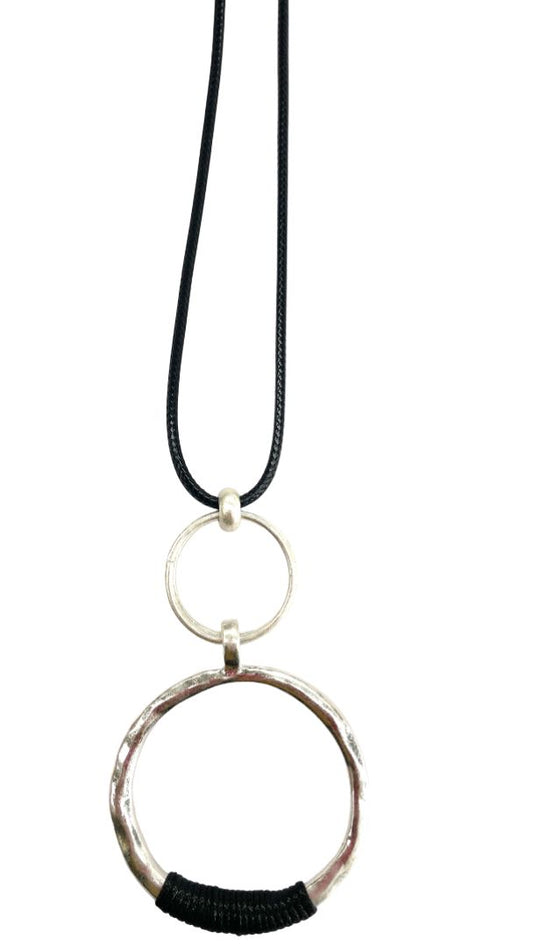 Silver pendant black adjustable cord