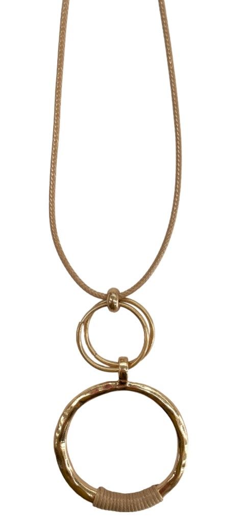 Gold pendant on beige adjustable cord