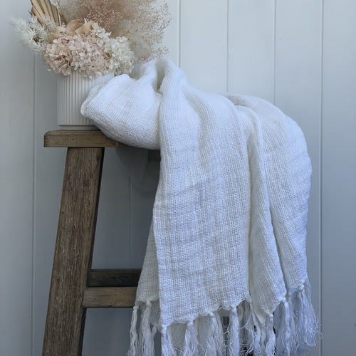 Audrey Heavy Throw-Optic White-Mesh Stonewashed Heavy 100% Linen 130X190Cm