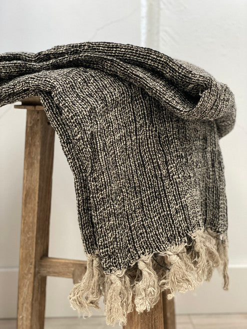 Audrey Heavy Throw- Natural & Black-Mesh Stonewashed 100% Linen 130X190Cm