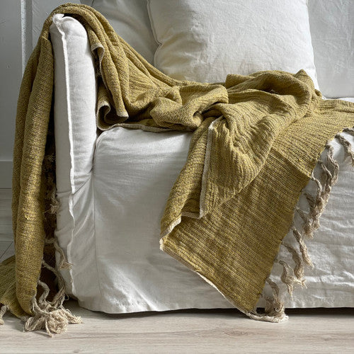 Audrey Linen Throw Yellow + Natural