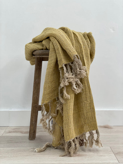 Audrey Linen Throw Yellow + Natural