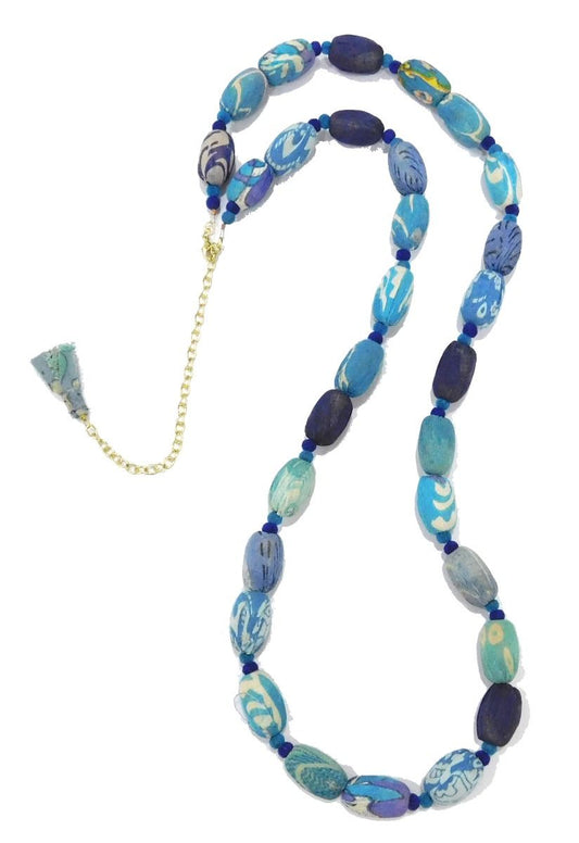 Large oval multi blue bead necklace