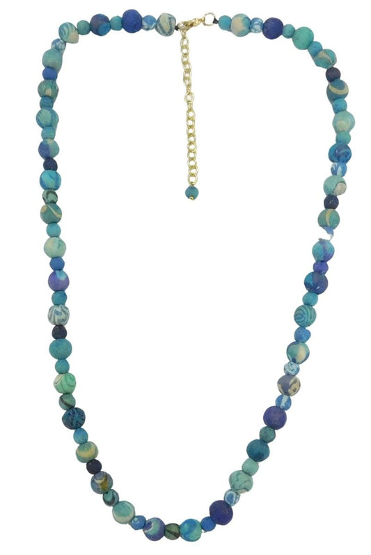Blue toral fabric necklace