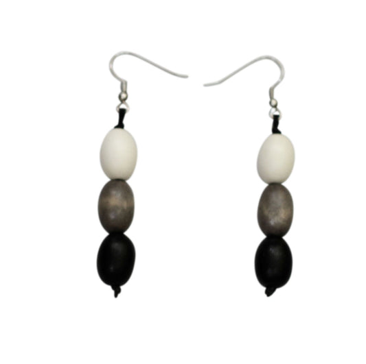 Grey black/white wood earrings