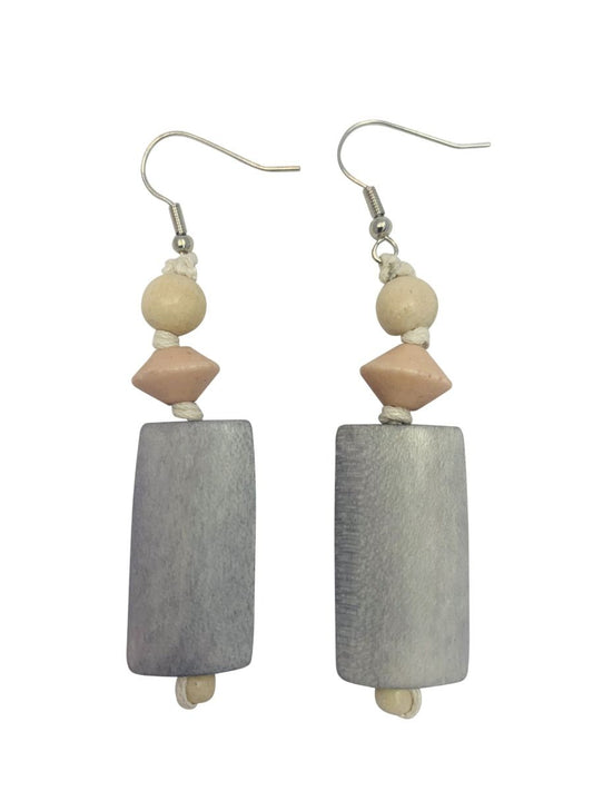 Beige /grey wooden earrings