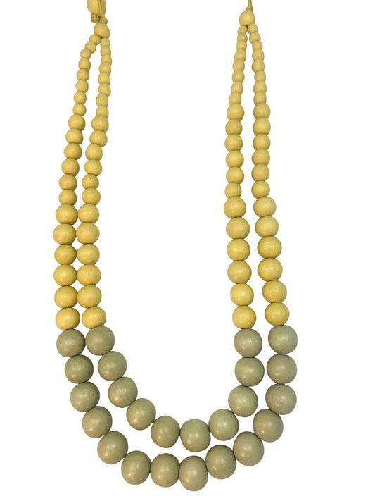 Two line wooden necklace mustard /denim