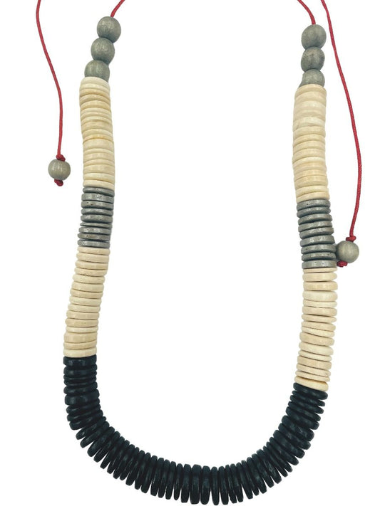 Wood beaded N/L blk/white/grey