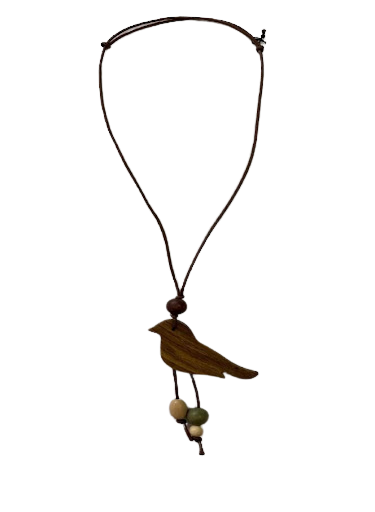 Wooden Bird with String and Beads Necklace N6-5415