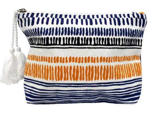 Navy/yellow striped cosmetic pouch 25x20 cm