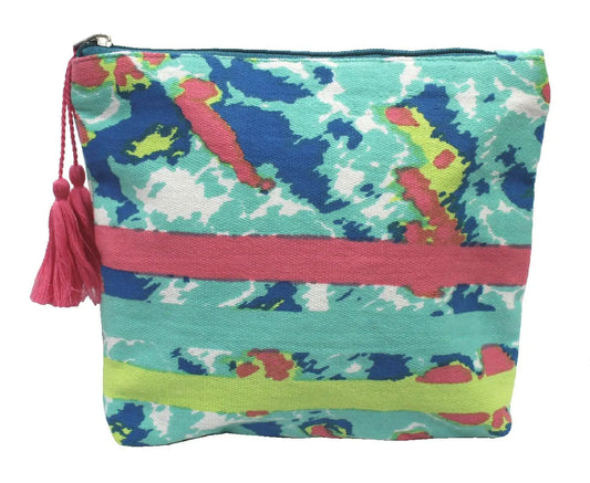 Turquoise / print cosmetic pouch 25x20 cm