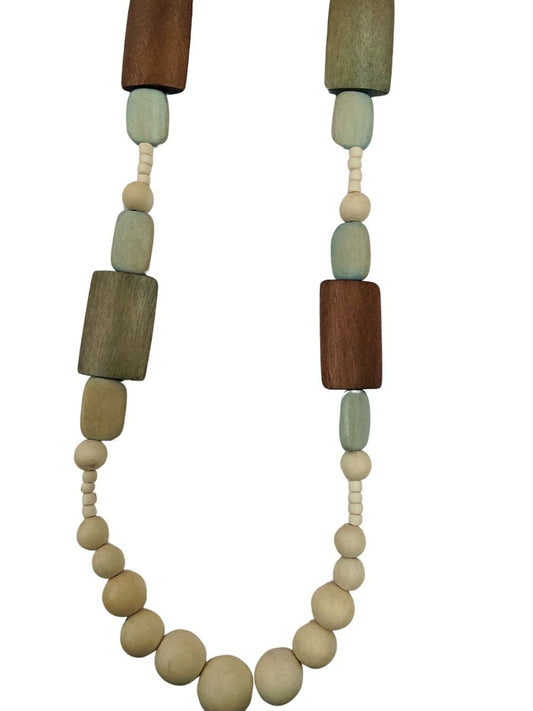 Grn/Blu/Wht Wood Necklace