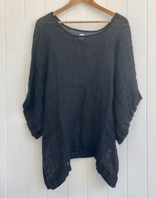 Carlotta Wide Sleeves Top Black Mesh