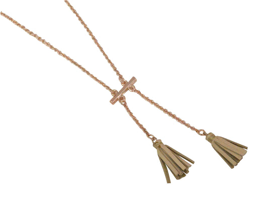 Rose leather tass Ncklace 40cm