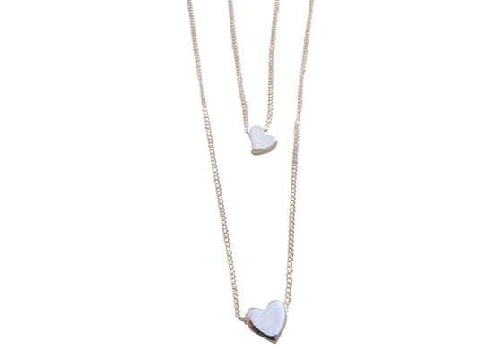 2 Hearts Silver Necklace 32cm